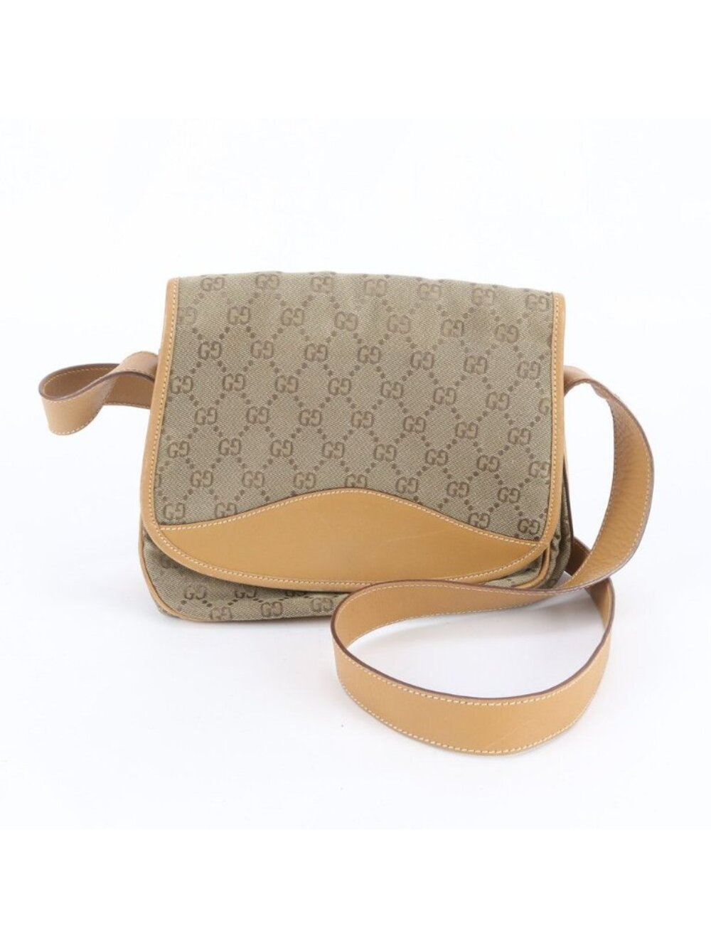 Gucci Vintage GG Canvas 0 Leather Shoulder Bag Crossbody Brown